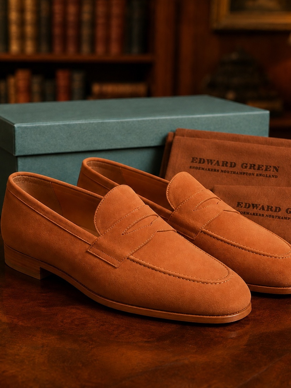 Rare Edward Green Keeble Ginger Nubuck Penny Loafers - New in Box
